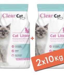 Clear Cat Pudralı Topaklanan Doğal Bentonit Kedi Kumu İnce 2x10 Kg